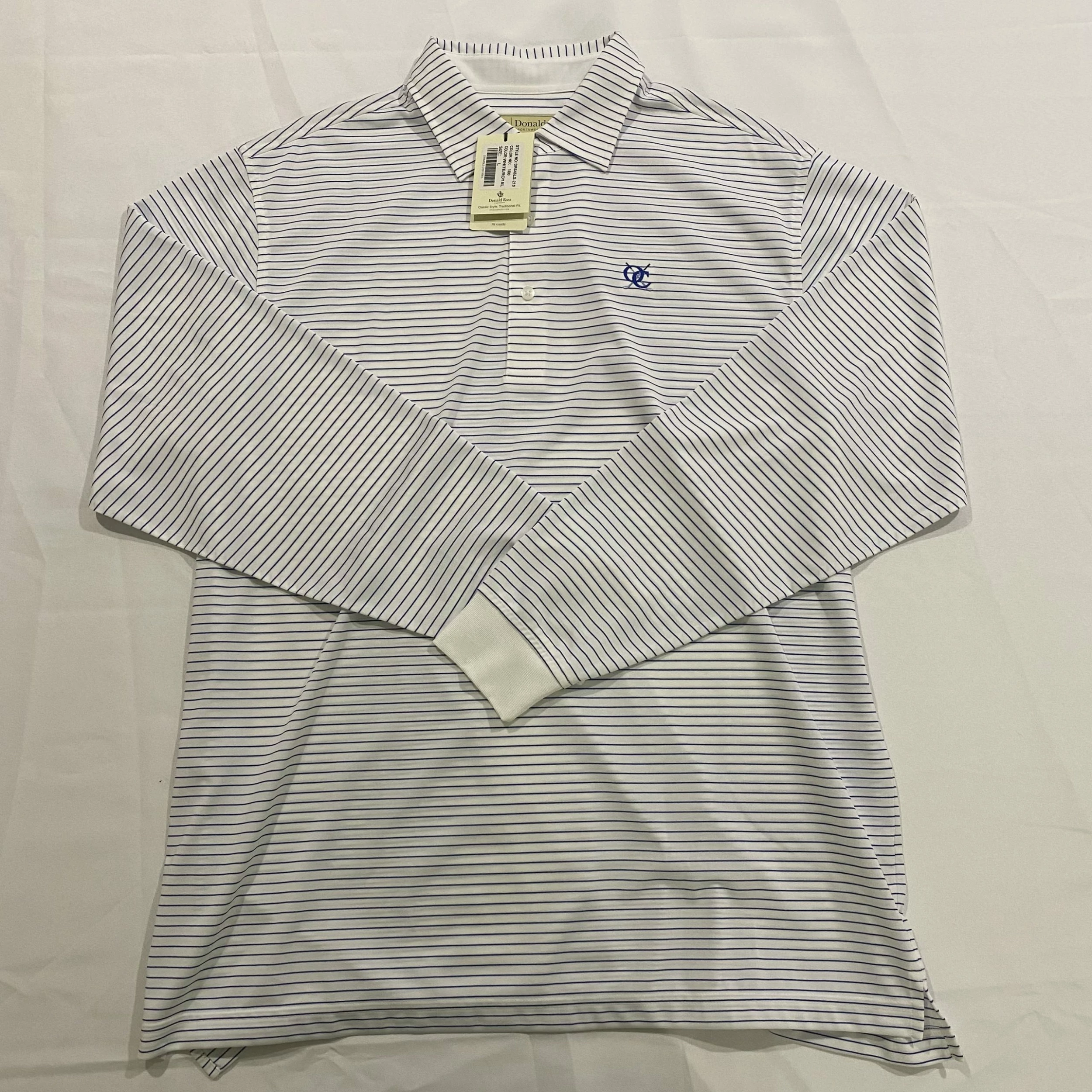 Donald Ross Men's Polo - White/Blue Stripe 4 Donald Ross Men's Polo - White/Blue Stripe - Image 2