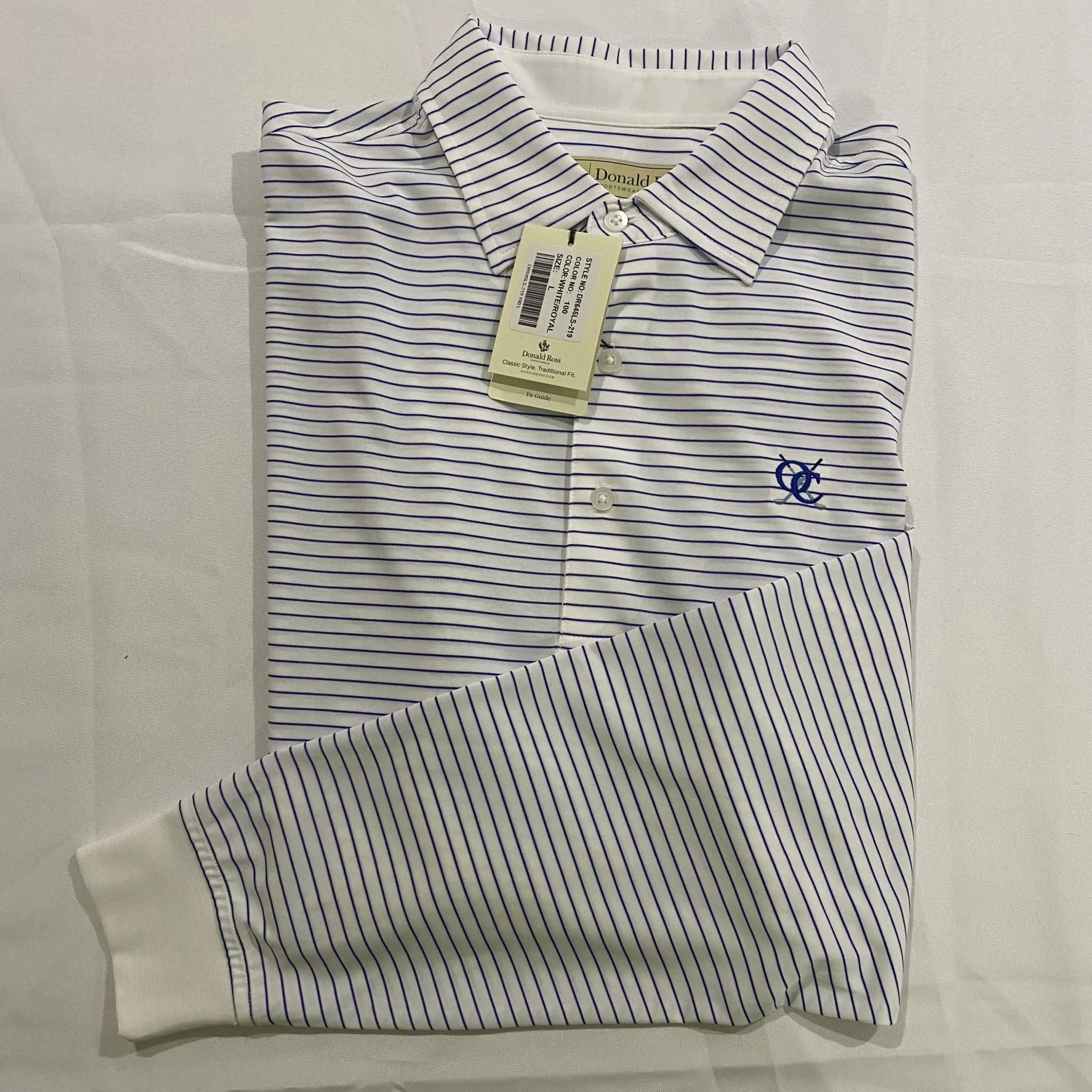 Donald Ross Men's Polo - White/Blue Stripe 3 Donald Ross Men's Polo - White/Blue Stripe