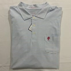 B DRADDY B. Draddy Men's Polo - White/Baby Blue Stripe